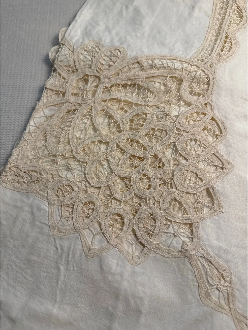 Vintage 1980’s Handmade Battenberg Lace Tablecloth 68x104 Inches